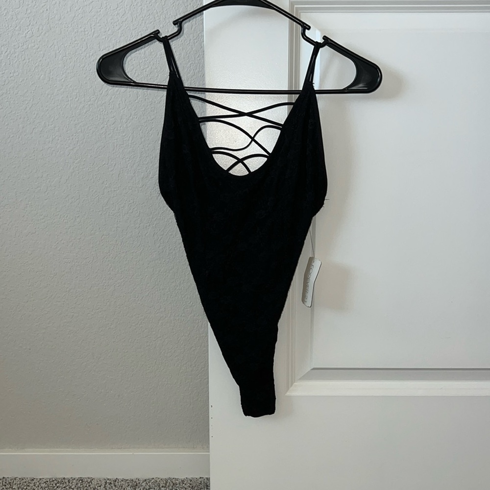 Criss Cross Black Lace Bodysuit